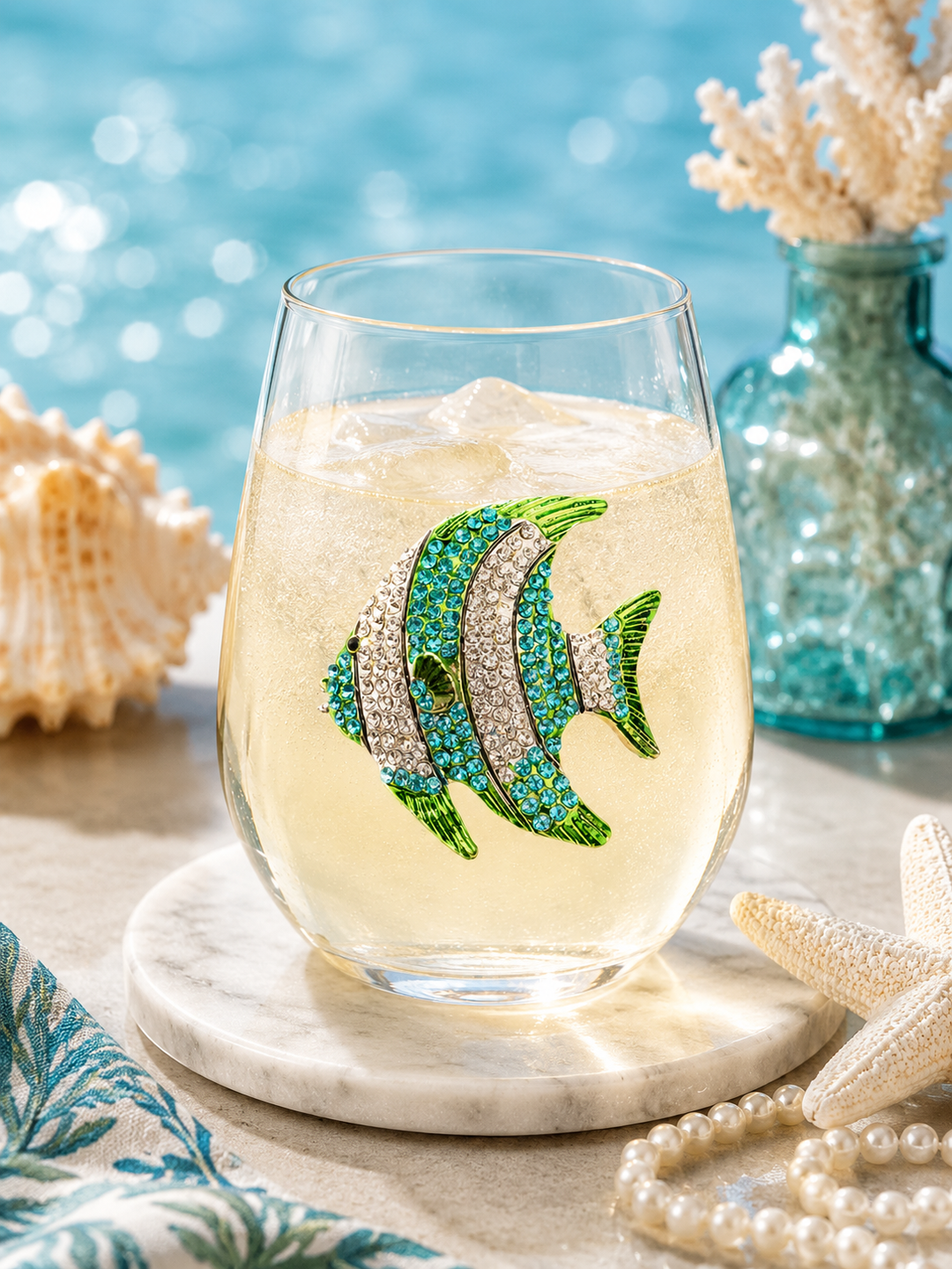 JUNE PREORDER: Turquoise Tropical Fish Stemless by the Queens Jewels (Ships in 2-3 Weeks)