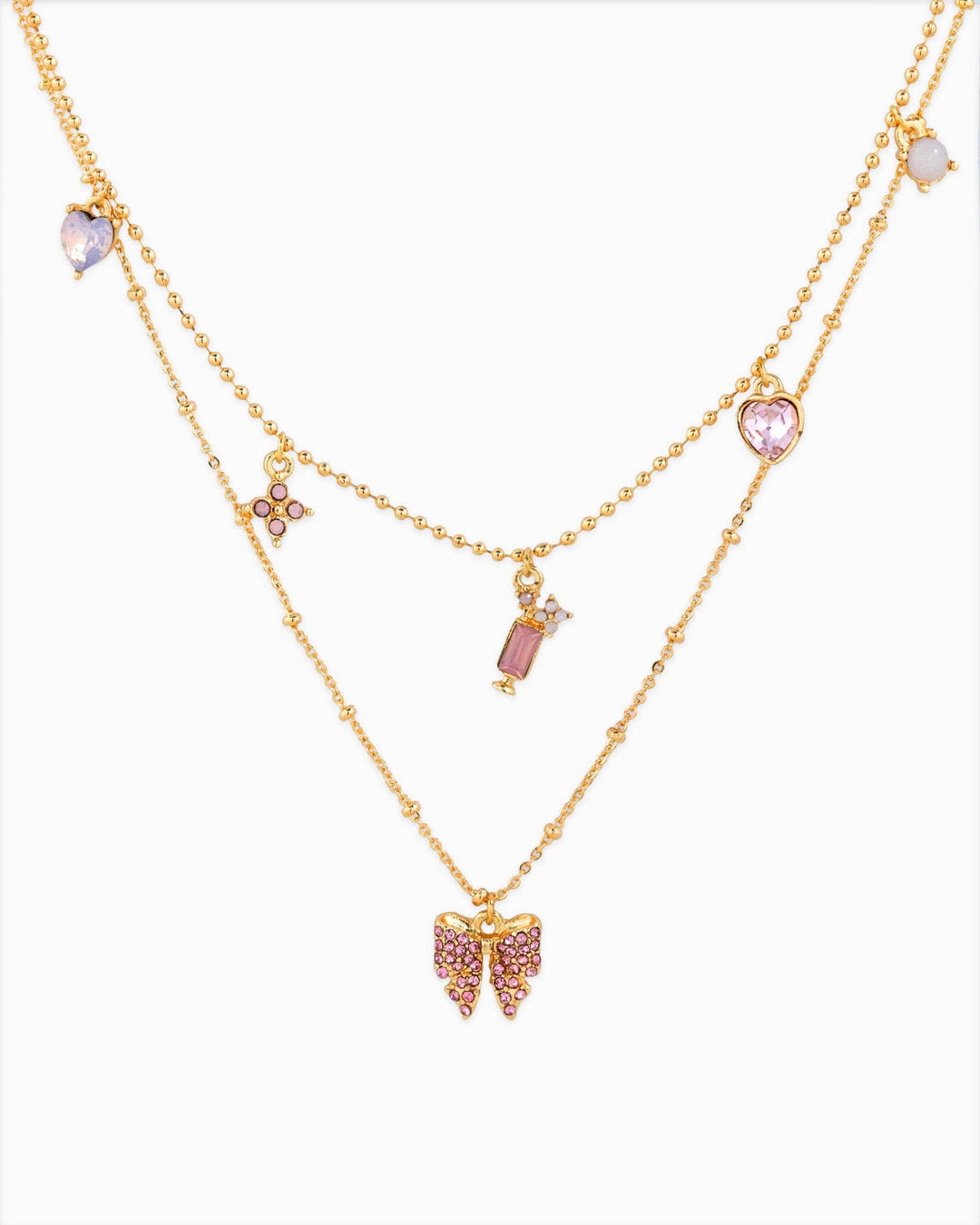 Pastel Champagne Charm Layered Necklace - Pink