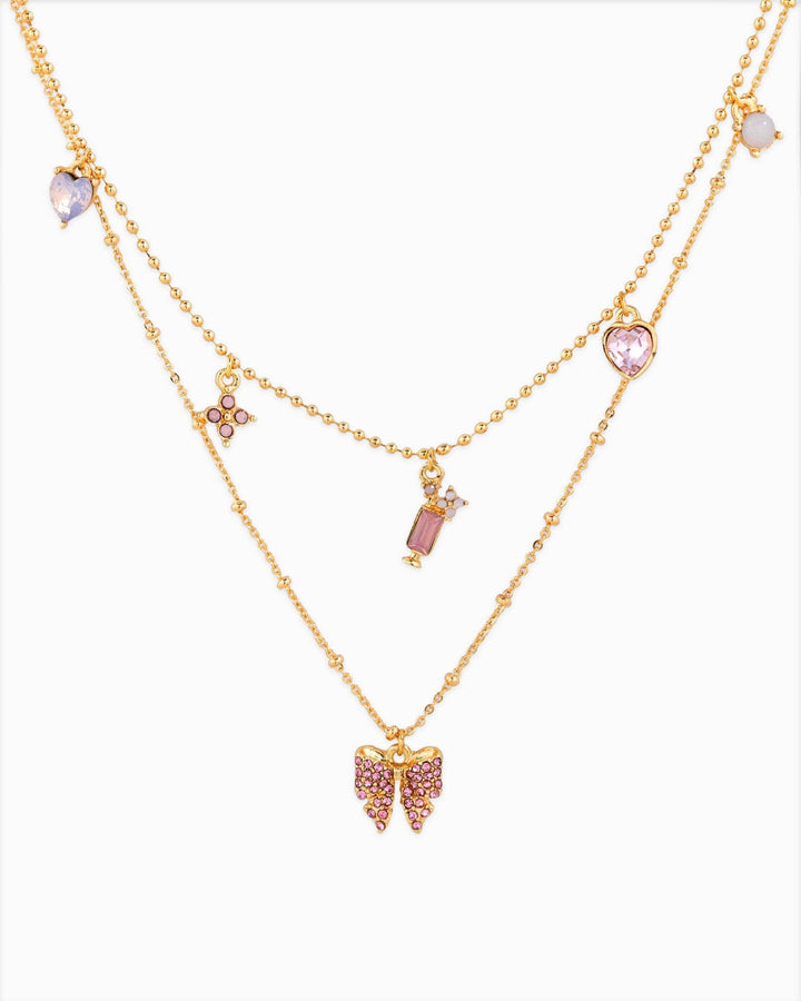 Pastel Champagne Charm Layered Necklace - Pink