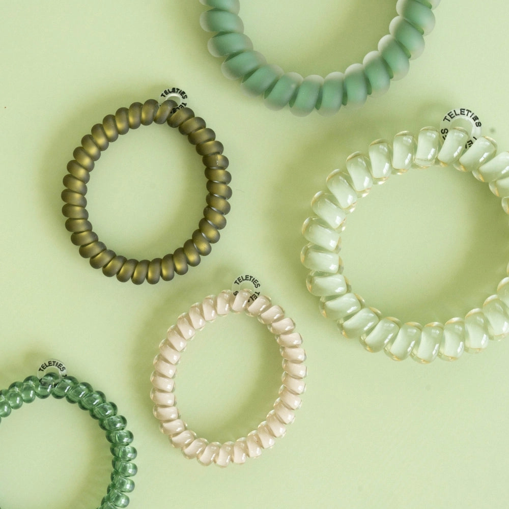 Teleties Hair Tie - Large and Small Band Pack of 5 - Mossy Moments