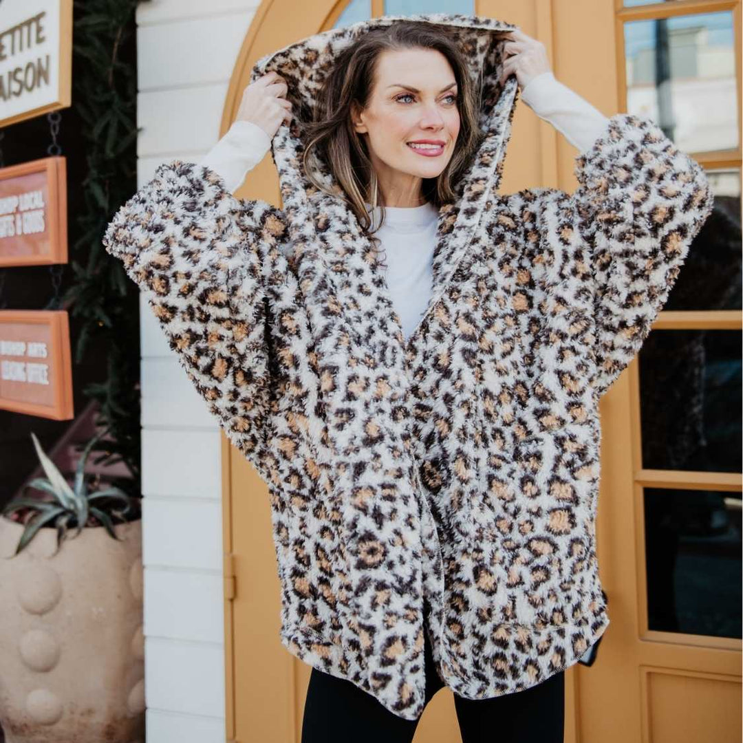 Lightweight Body Wrap With Hoodie & Pockets - Tan Leopard by Katydid