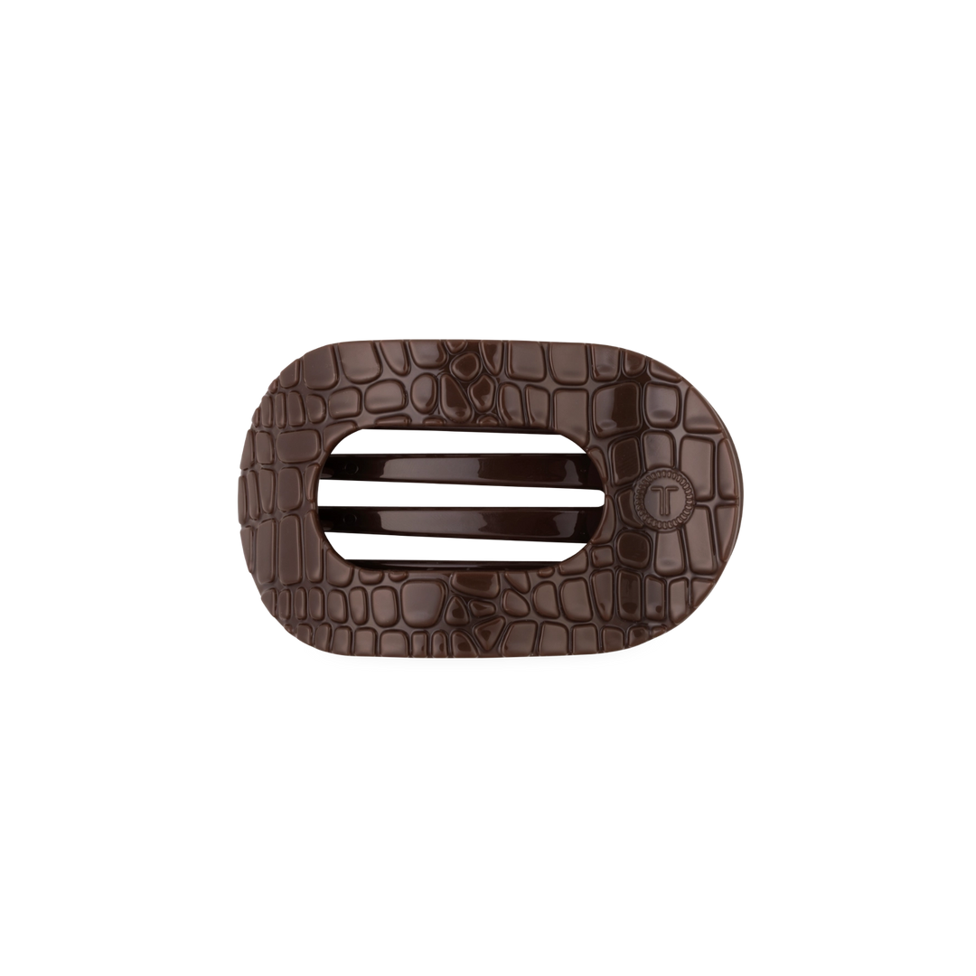 Small Teleties Flat Oval Clip - Brown Crocodile