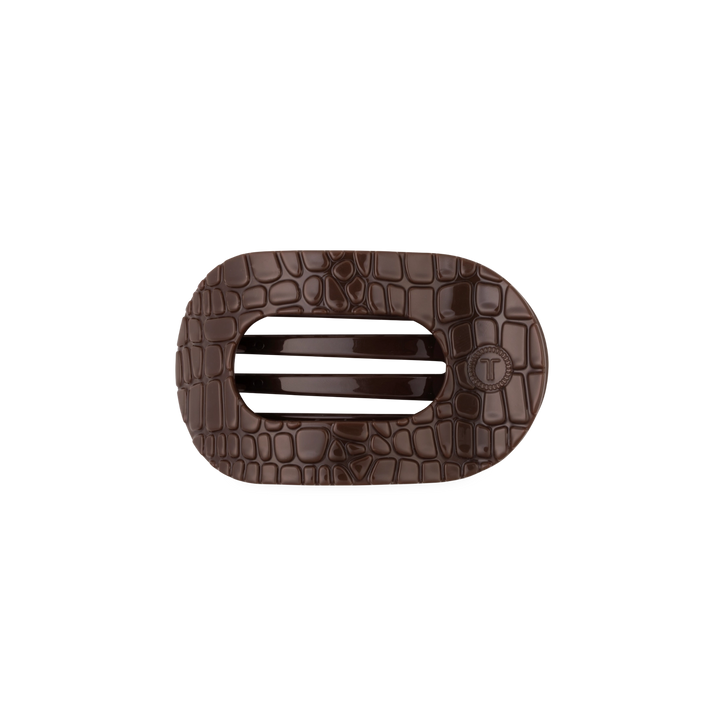 Small Teleties Flat Oval Clip - Brown Crocodile