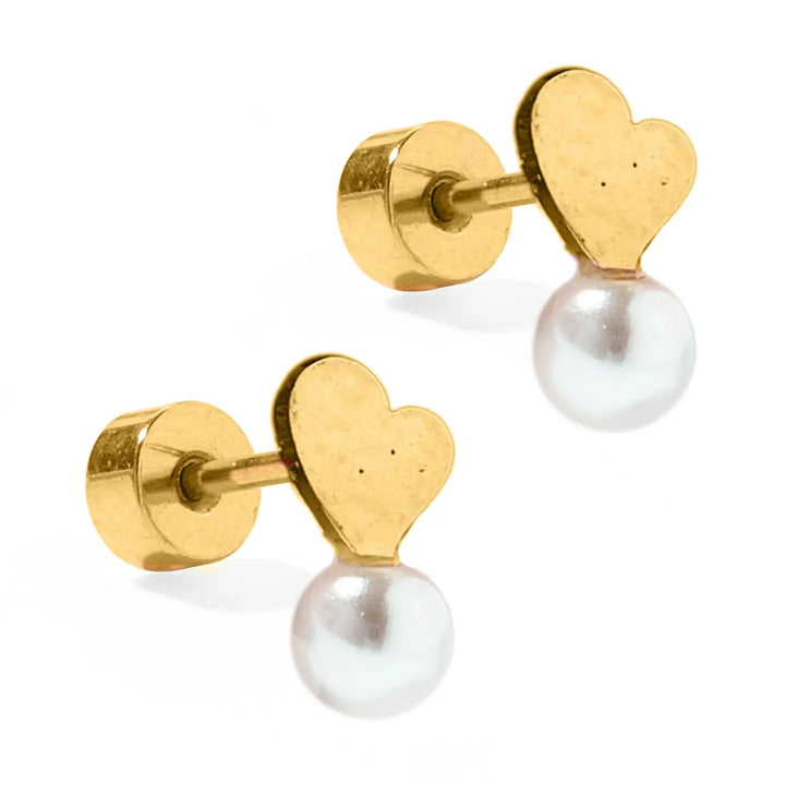 Screwback Stud Earrings - Heidi Pearl Heart By Linny Co