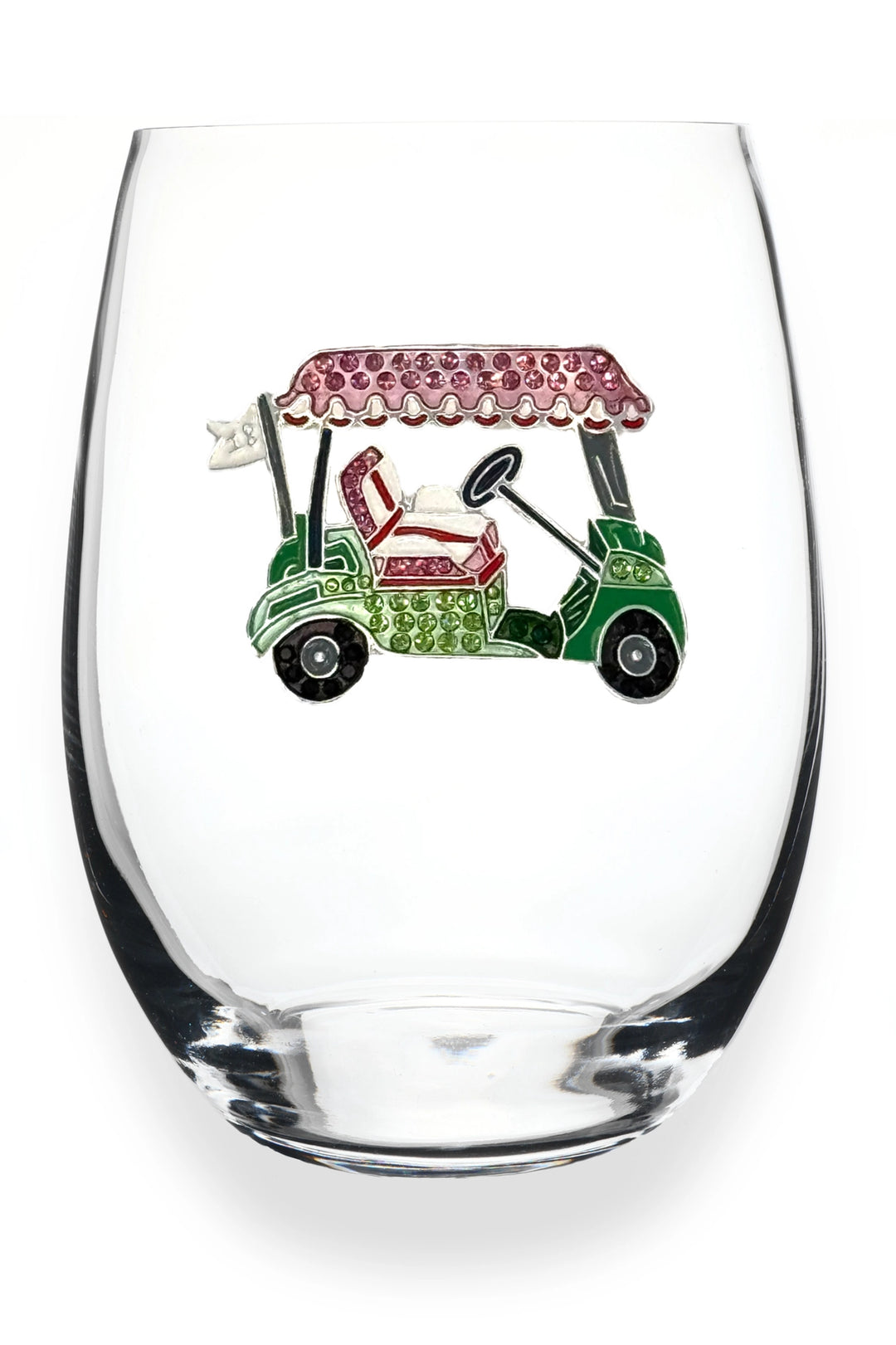 Jeweled Golf Cart Stemless Wine Glass