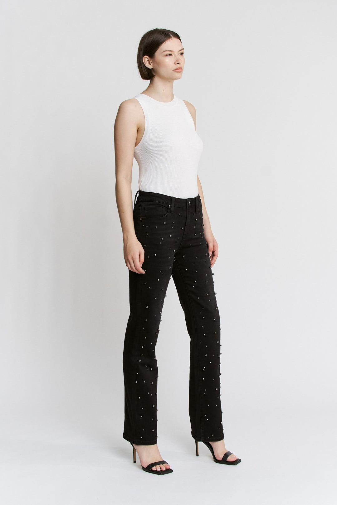 Black Pearl High Rise Straight Embellished Jeans By Mica Denim