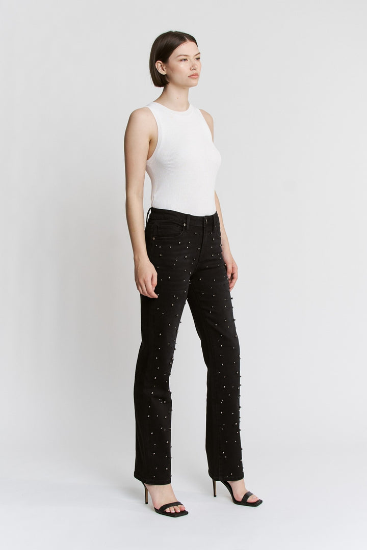 Black Pearl High Rise Straight Embellished Jeans By Mica Denim