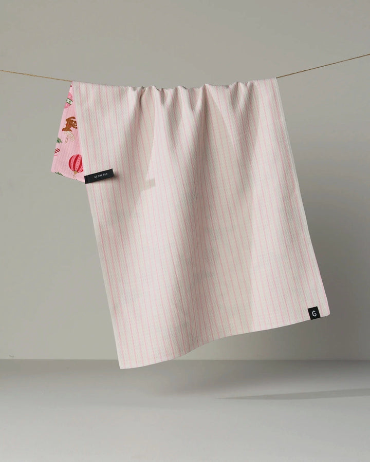 Pink Tidings Luxe Kitchen Towel by Geometry