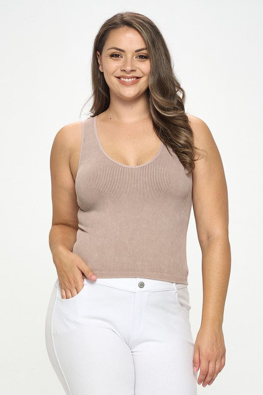 Seamless Reversible Stonewashed Ribbed Tank Top - Light Mocha by Yelete