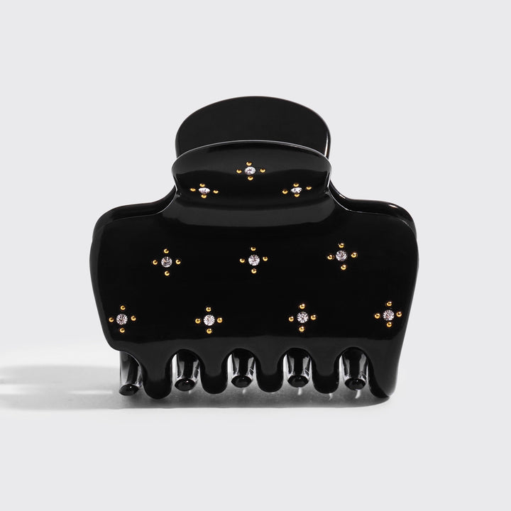 Rhinestone Medium Puffy Claw Clip - Black