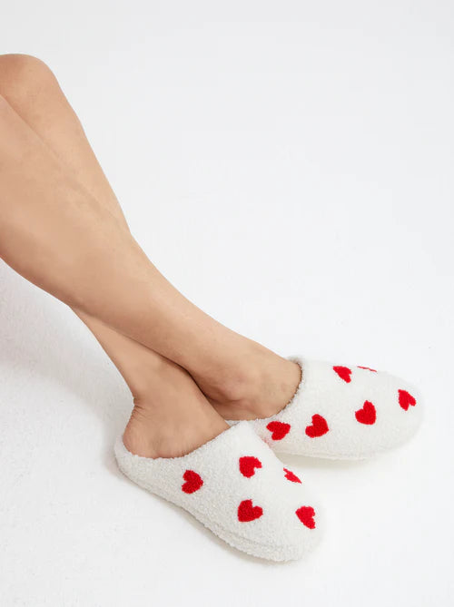 Hearts Slippers - Ivory & Red