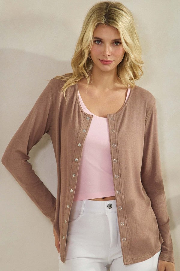 Pure Comfort Luxeair Ribbed Button Up Cardigan - Mocha by Yelete