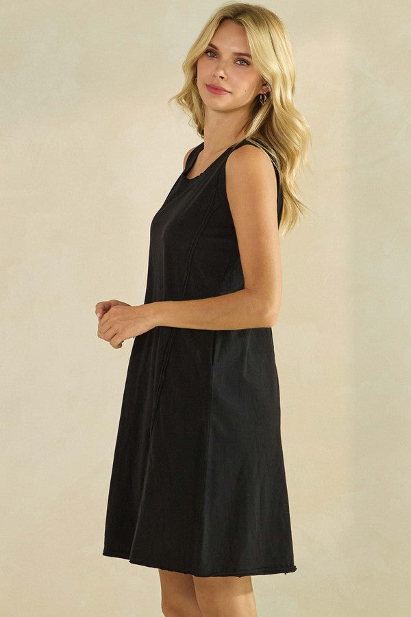 Raw Edge Cotton Tank Dress - Black by Yelete