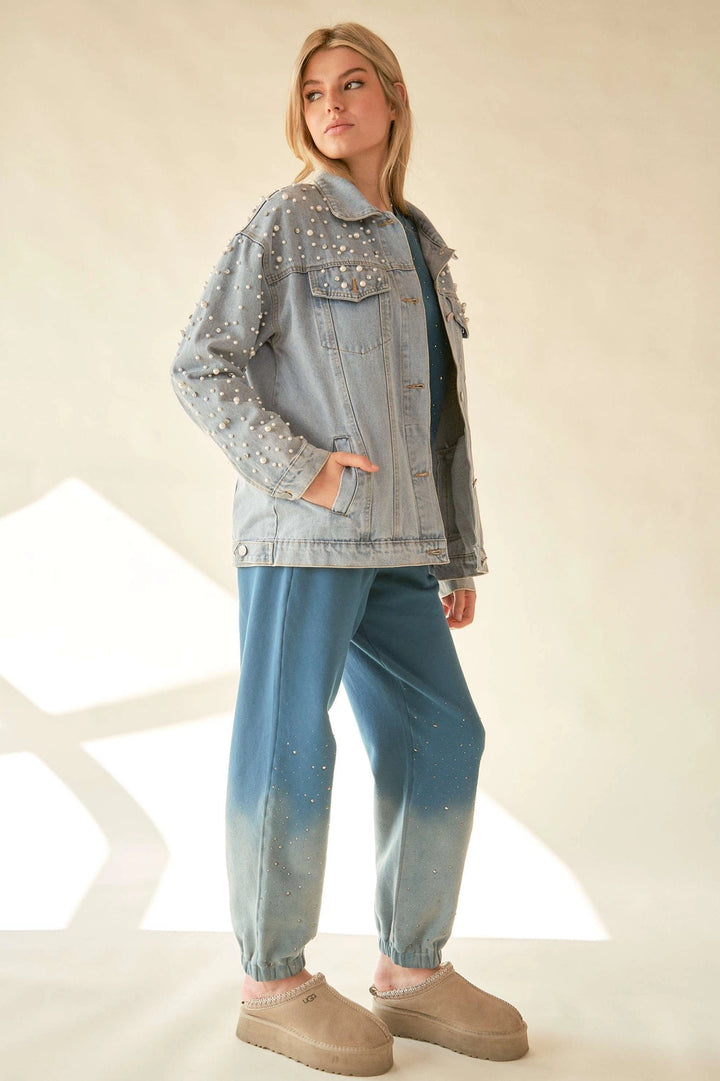 Pearl Rhinestone Denim Jacket by Davi & Dani