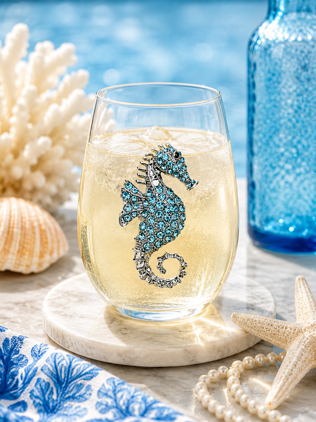 JUNE PREORDER: Blue Seahorse Stemless by the Queens Jewels (Ships in 2-3 Weeks)