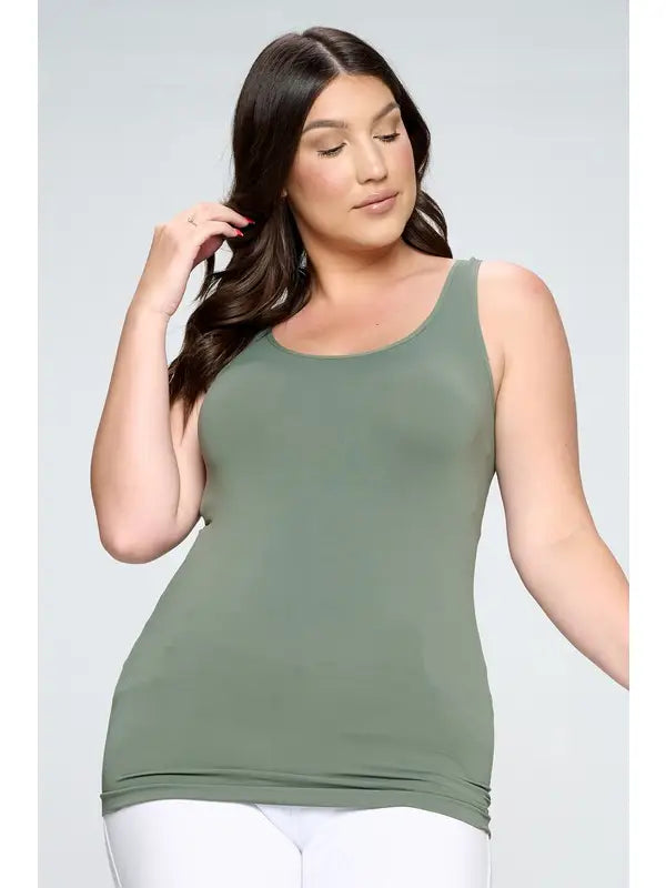 Reversible Basic Seamless Tank - Smokey Olive by Yelete