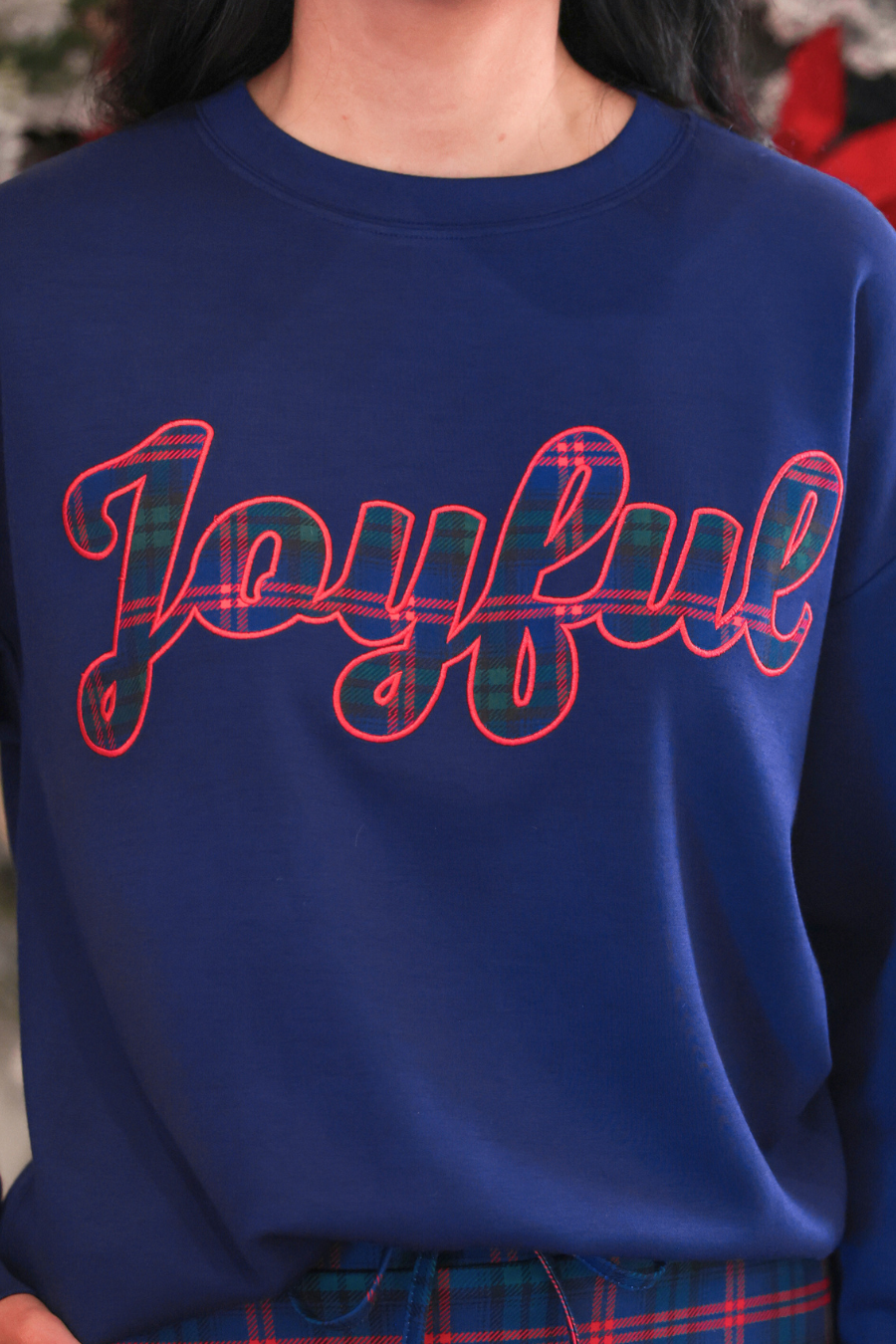 Joyful Plaid Patch Luxe Pullover by Jess Lea (PREORDER: Ships in October)