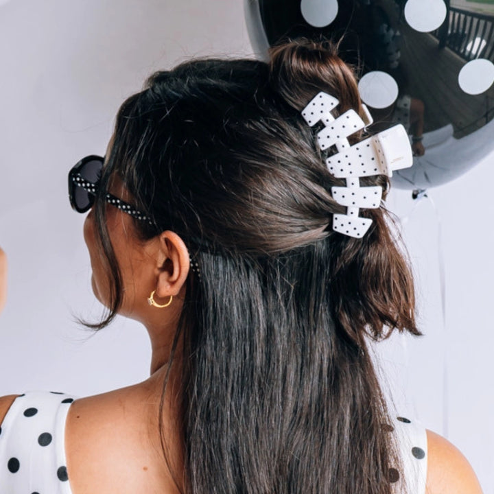 Large Teleties Claw Clip - White Polka Dot Party (Ships Next Week)