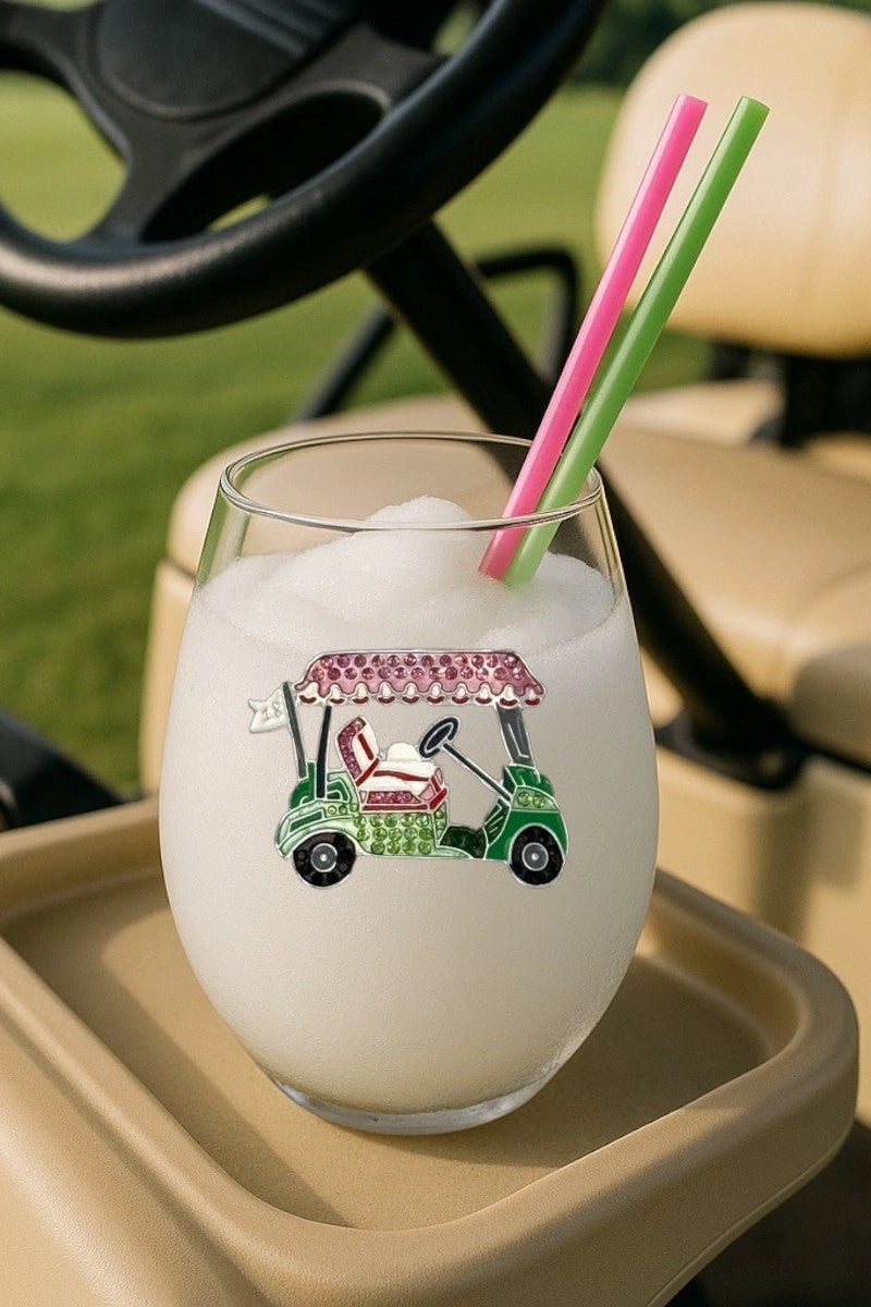 Jeweled Golf Cart Stemless Wine Glass