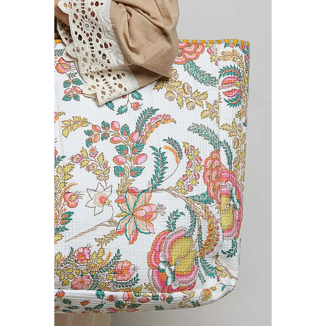 Quilted Woven Jumbo Tote Bag - Coral Floral by POL