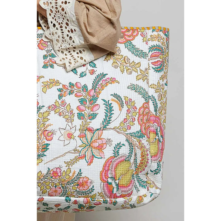 Quilted Woven Jumbo Tote Bag - Coral Floral by POL