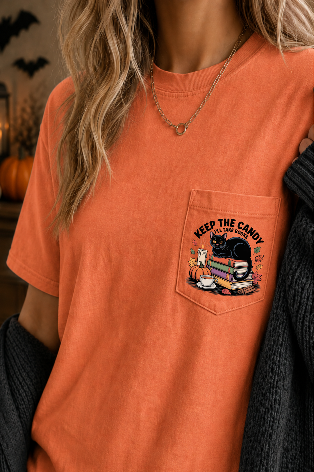 by PrepO: 'Keep the Candy, I'll Take Books' Cat Pocket Tee by Prep Obsessed (Ships in 1-2 Weeks)