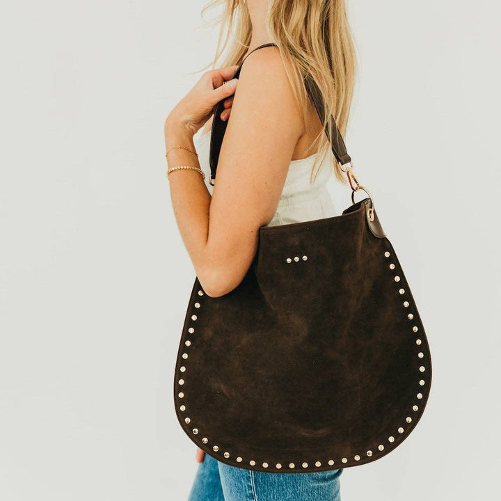 Rosalie Rivet Suede Hobo Bag - Chocolate by Pretty Simple