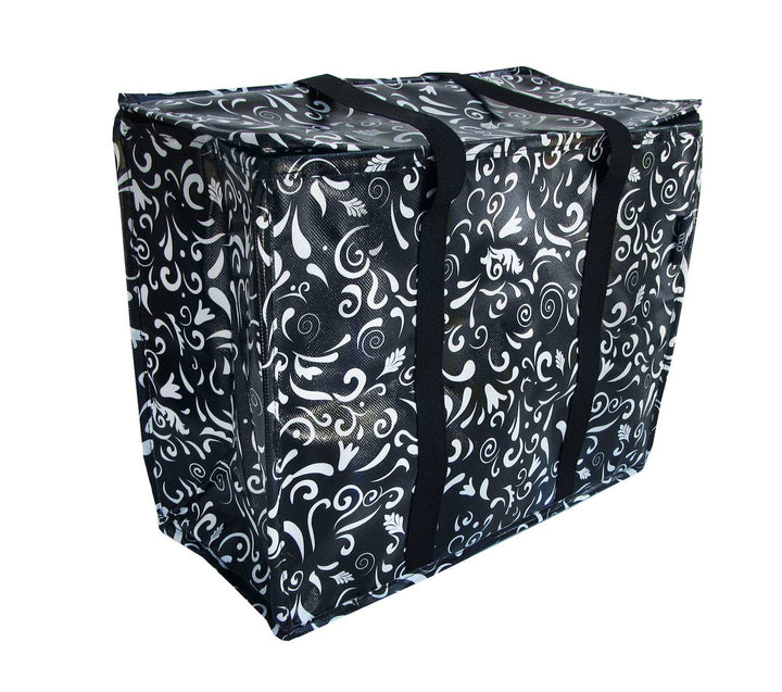 Swirly Gate Black Happy Shopper Zip Top Thermal Tote