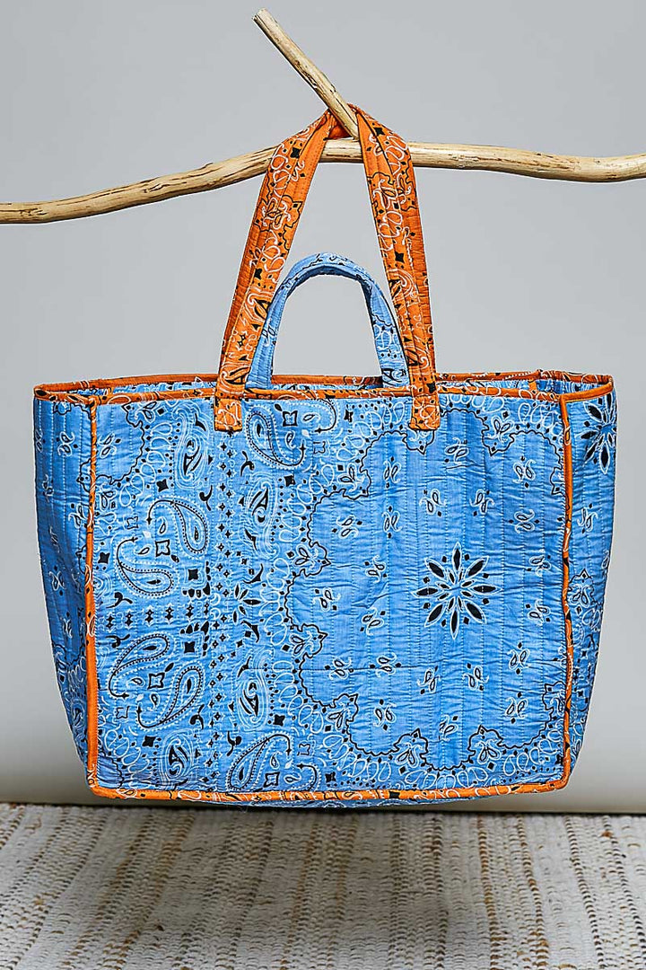 'Aloha' Embroidered Quilted Tote Bag - Blue by POL