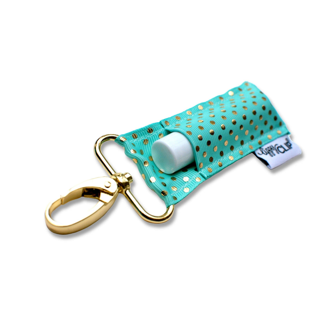Gold Dots on Aqua LippyClip® Lip Balm Holder (PREORDER: Ships in 2-3 Weeks)