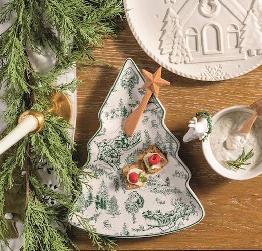 Green Toile Christmas Tree Platter Set by Mud Pie