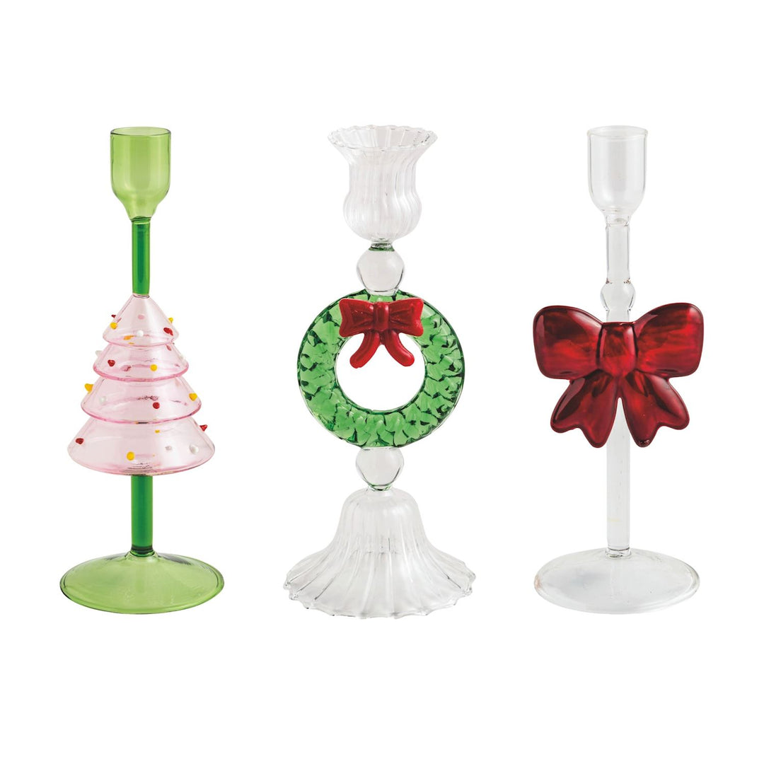 Christmas Glass Taper Candle Holder by Mud Pie