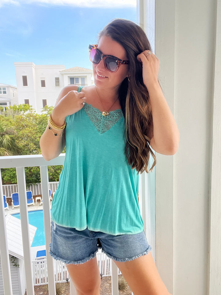 Lace V-Front Camisole by POL - Aqua