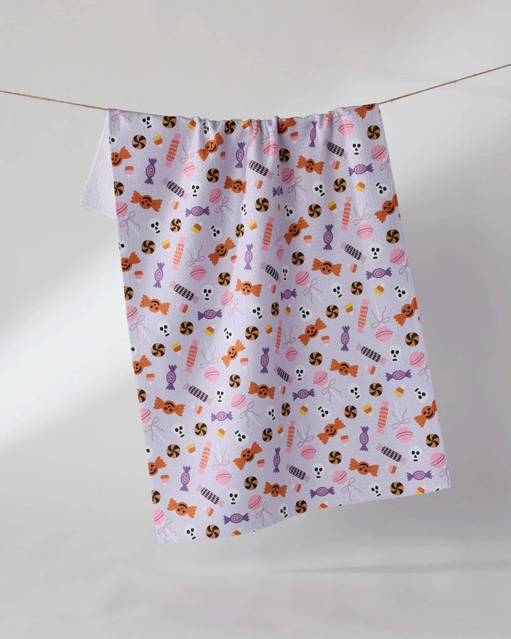 Spooky Sweets Purple Tea Towel by Geometry