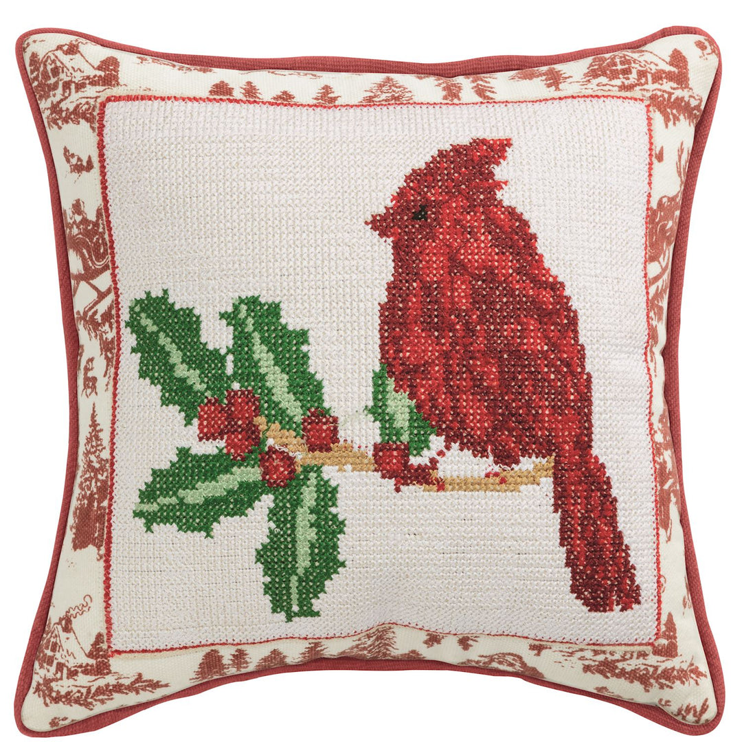 Square Cardinal Needlepoint Pillow by Mud Pie