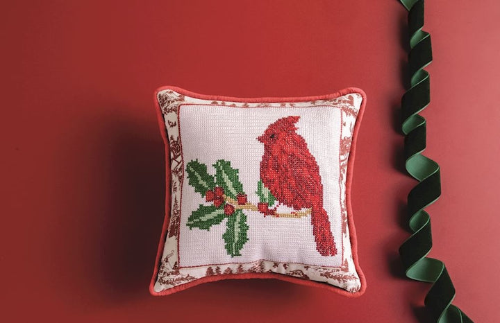 Square Cardinal Needlepoint Pillow by Mud Pie