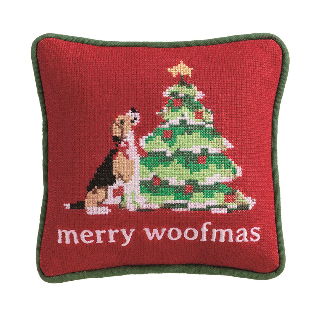 Christmas Dog Needlepoint Pillow by Mud Pie