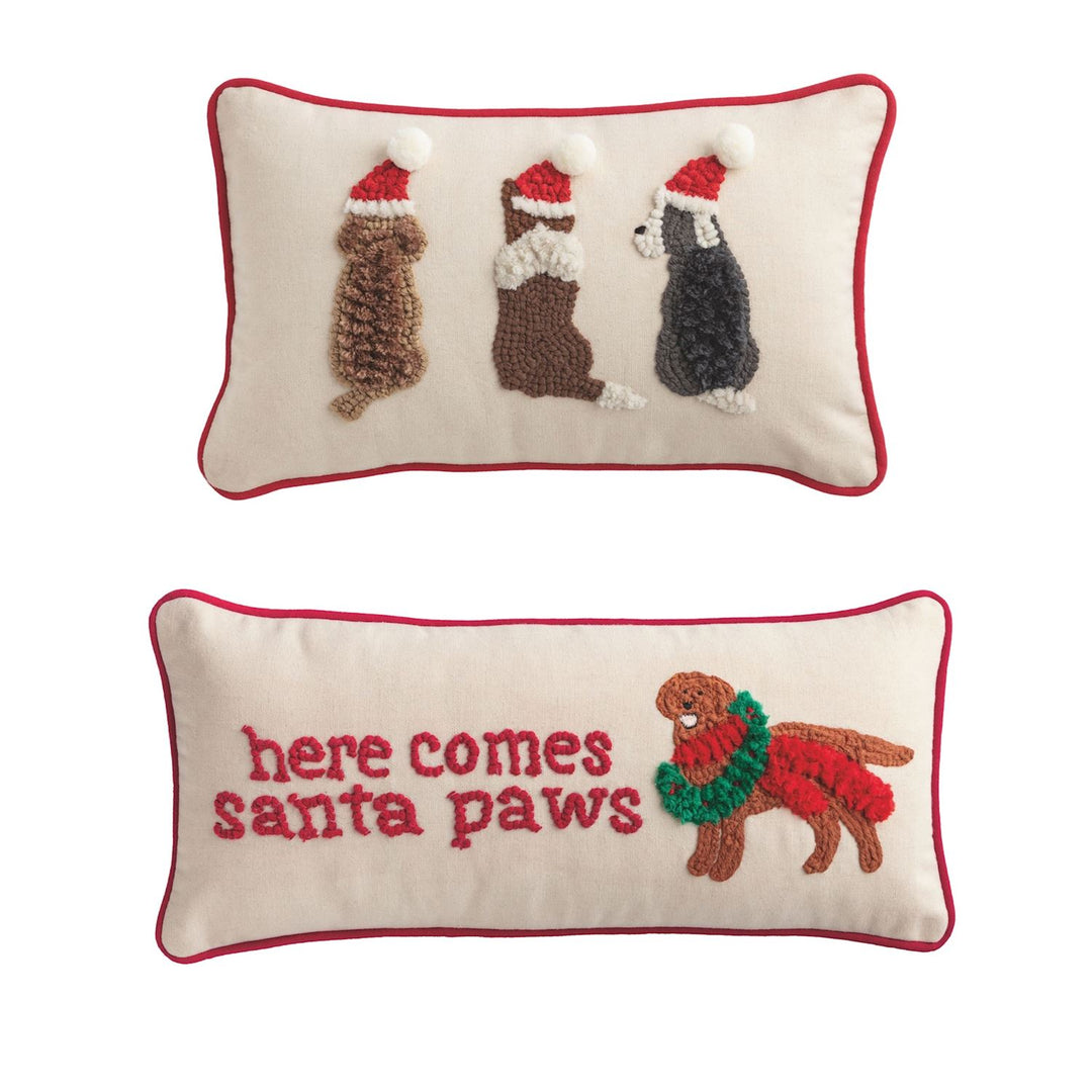 Christmas Dog Hooked Wool Pillow by Mud Pie