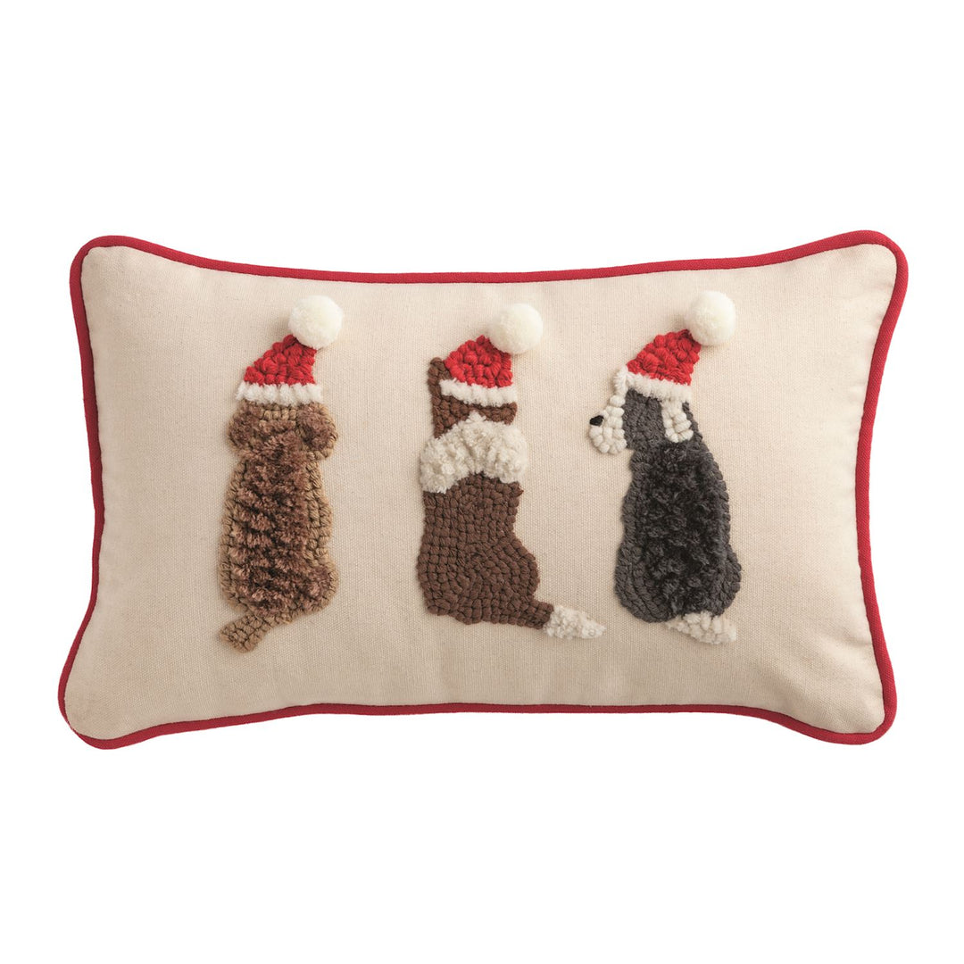 Christmas Dog Hooked Wool Pillow by Mud Pie