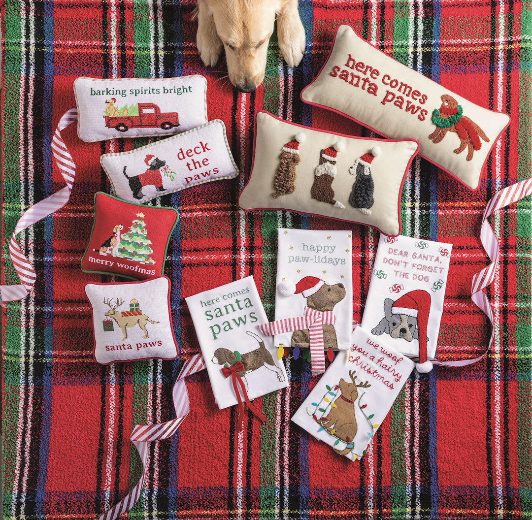 Christmas Dog Hooked Wool Pillow by Mud Pie