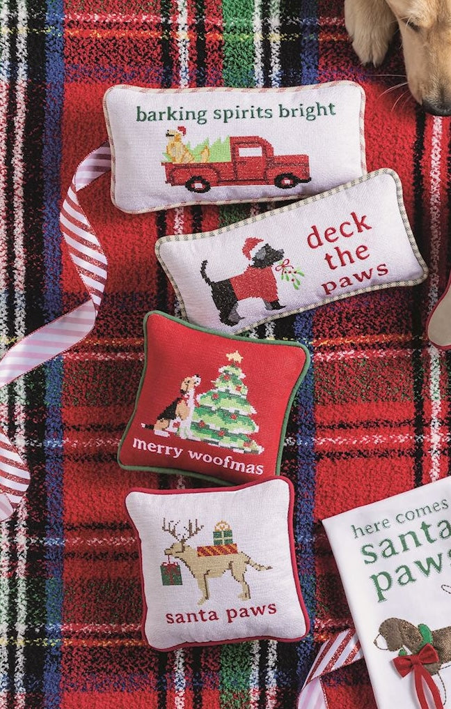 Christmas Dog Needlepoint Pillow by Mud Pie