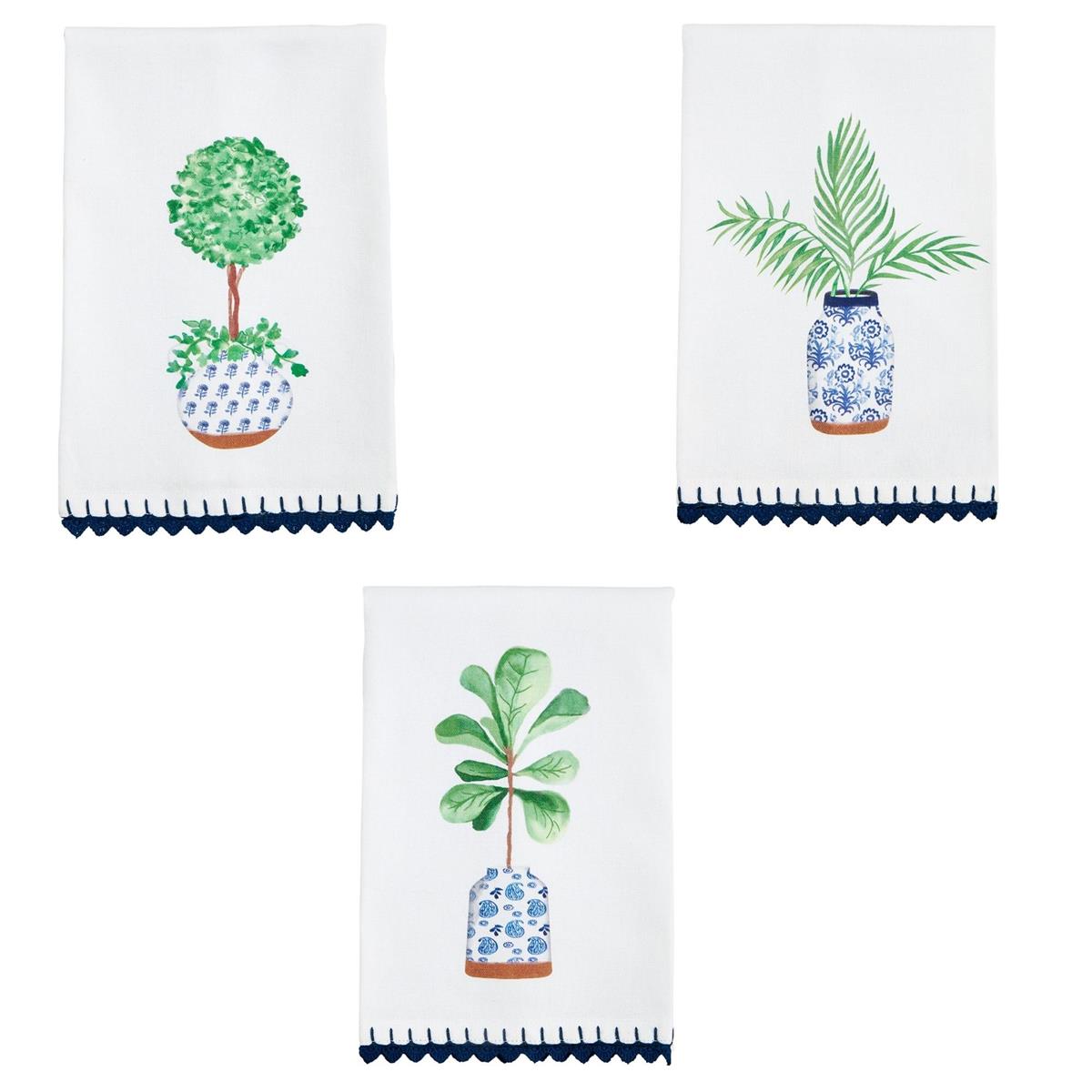 Blue Potted Plant Towels by Mud Pie