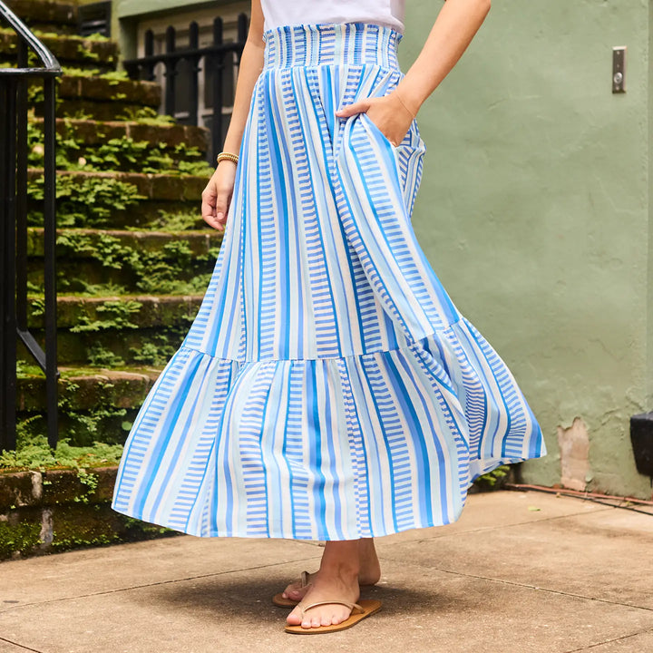 DOORBUSTER: Vivian Simply Striped Maxi Skirt in Blue by Mary Square