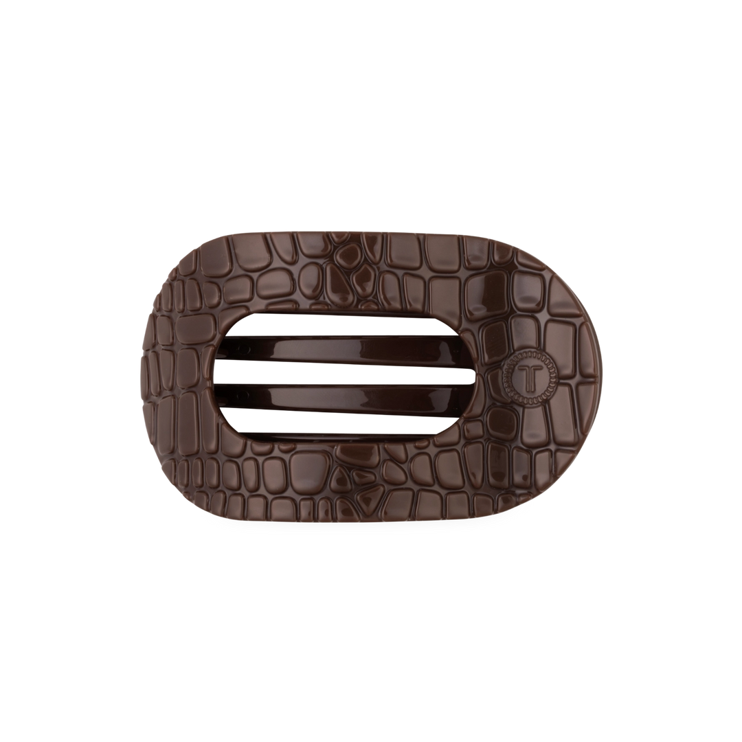 Medium Teleties Flat Oval Clip - Brown Crocodile