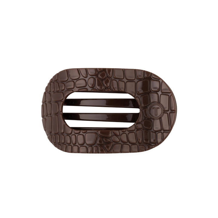 Medium Teleties Flat Oval Clip - Brown Crocodile