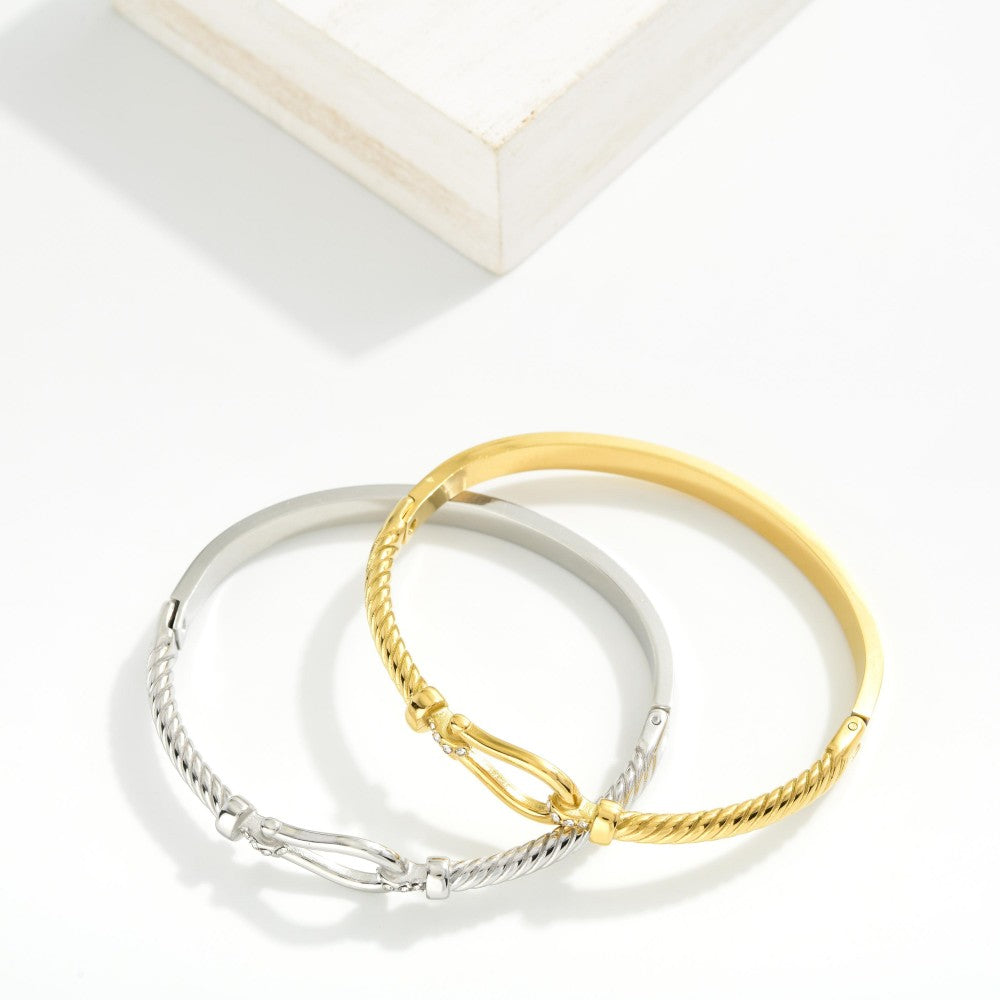 Horse Bit Hinged Bangle Bracelet - Silver