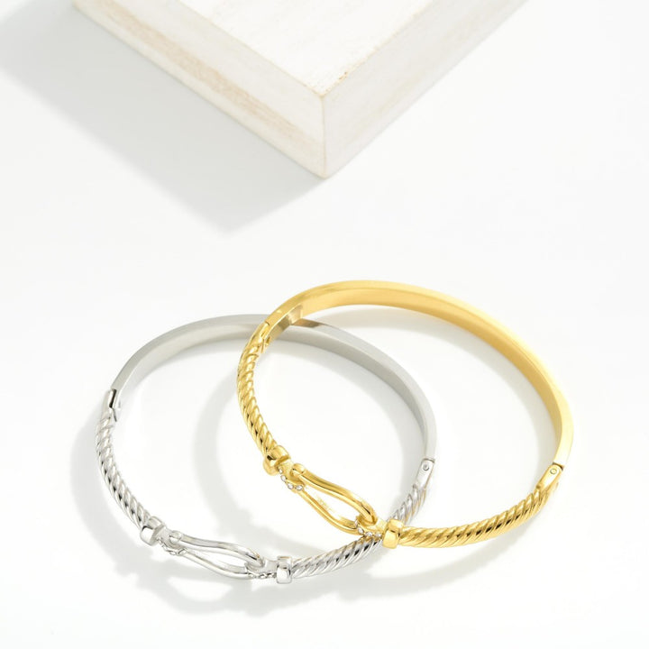 Horse Bit Hinged Bangle Bracelet - Silver