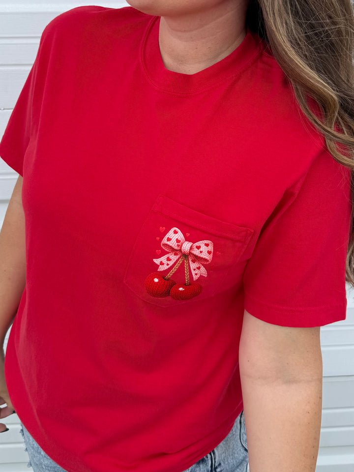 by PrepO: Yarn-Style Cherries Pocket Graphic Tee (Ships in 2-3 Weeks)