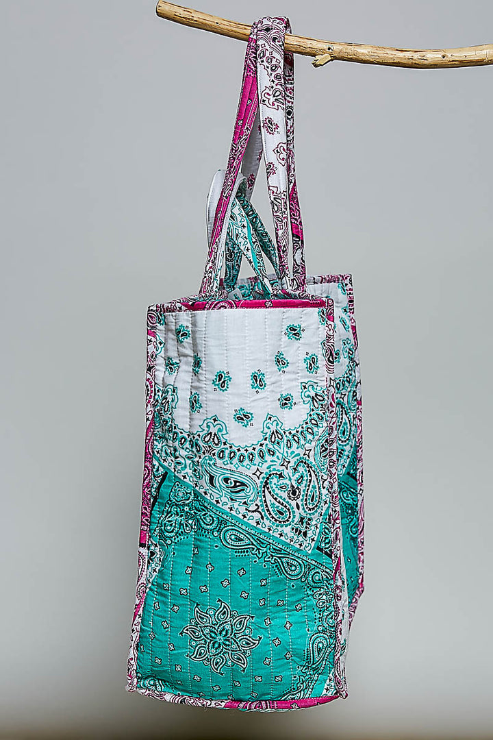 'Aloha' Embroidered Quilted Tote Bag - Mint by POL