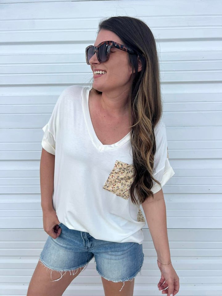 Floral Contrast Pocket Tee - Mustard & Olive by Sew In Love